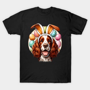 Welsh Springer Spaniel Embraces Easter with Bunny Ears T-Shirt